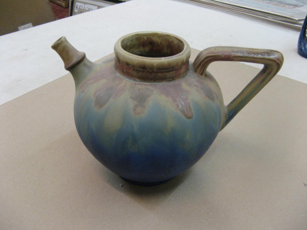 Water Jug, Gré Flamed, Signed Metenier.