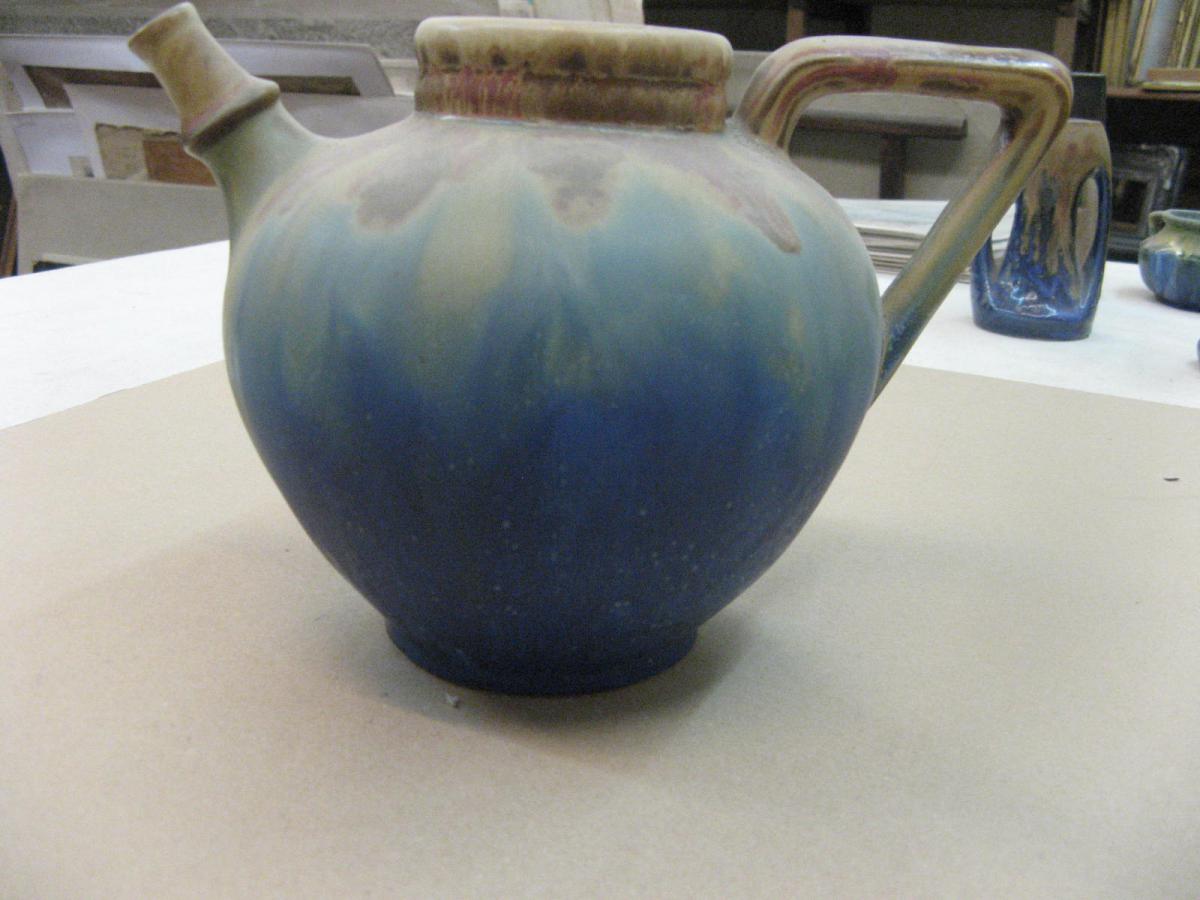 Water Jug, Gré Flamed, Signed Metenier.-photo-3