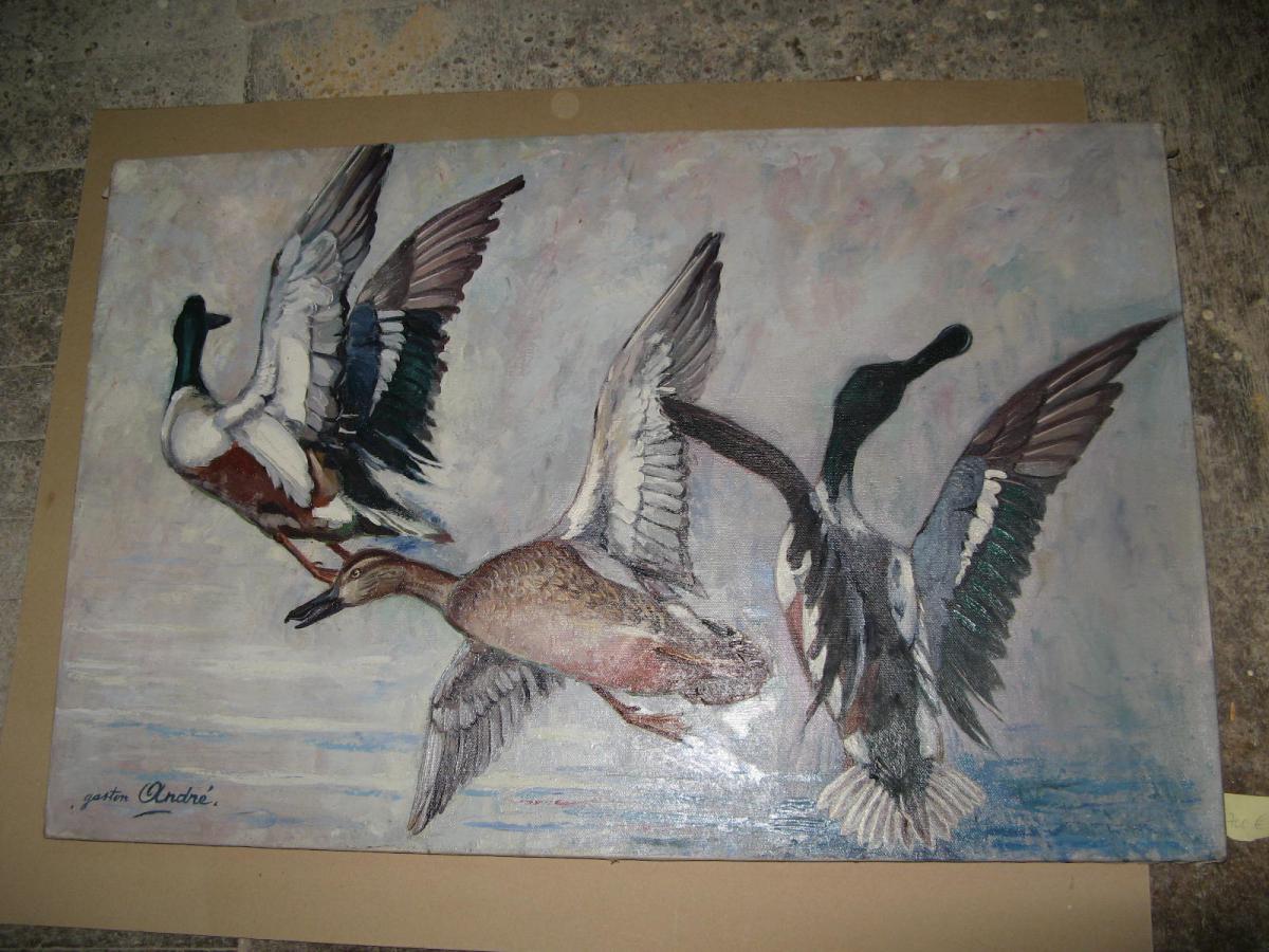 Painting, Flight Of Ducks.-photo-2