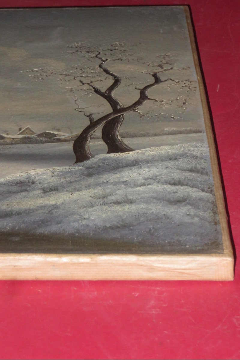 Paysage,  Scène d'Hiver, Patineurs Sur Un Canal, Tableau époque 19ème.-photo-4