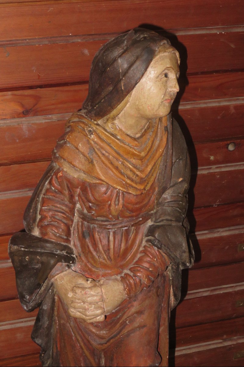 Vierge De Calvaire, Sculpture En Bois Polychome, époque 18 ème.-photo-3