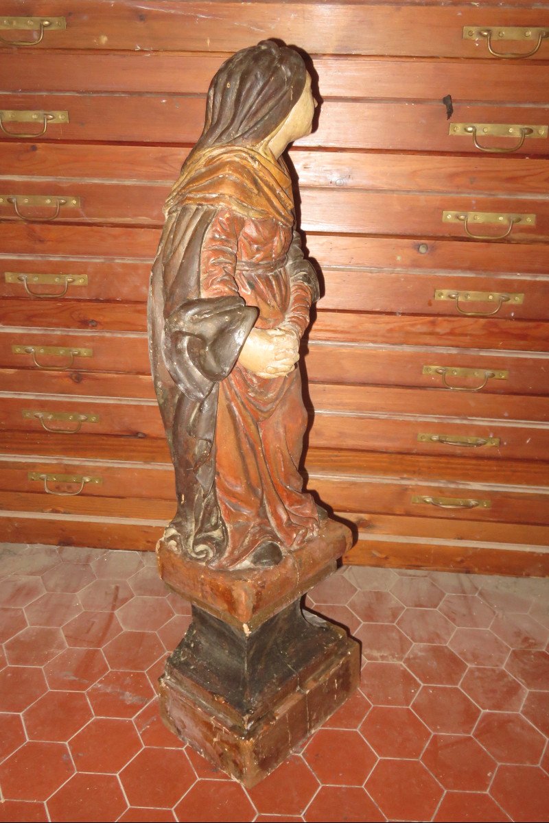 Vierge De Calvaire, Sculpture En Bois Polychome, époque 18 ème.-photo-4