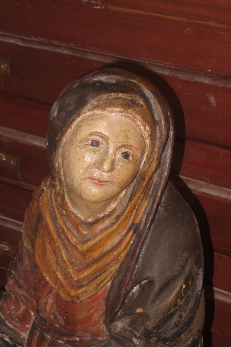 Vierge De Calvaire, Sculpture En Bois Polychome, époque 18 ème.-photo-1