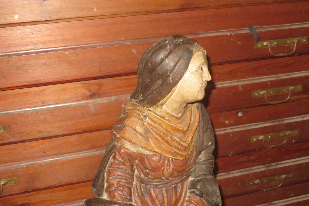 Vierge De Calvaire, Sculpture En Bois Polychome, époque 18 ème.-photo-2