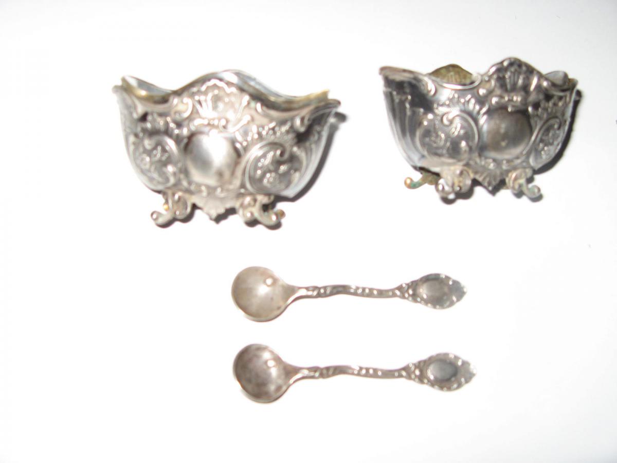 Pair Of Early 19th Salt, Silver Spoon.-photo-3