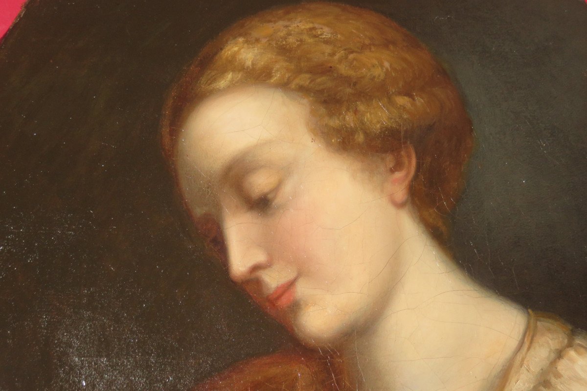 Pensive Young Woman, Late 18th Century Painting.-photo-3
