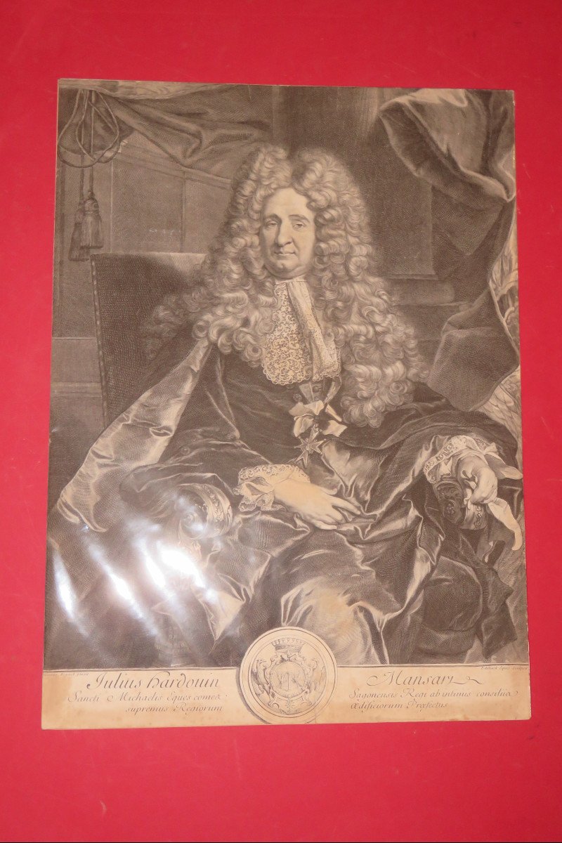 Jules Hardouin-mansart, Count Of Sagonne, Engraving Early 18th Century.