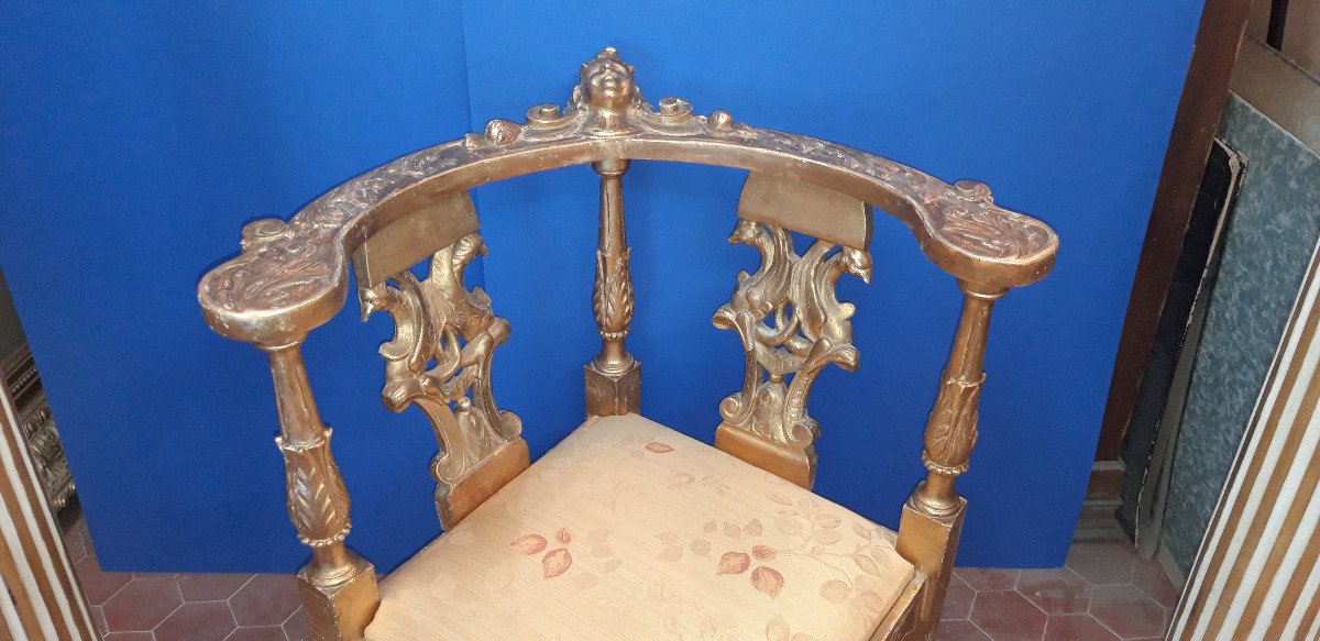 Fauteuil d'Angle époque 19ème, En Bois Doré.-photo-3