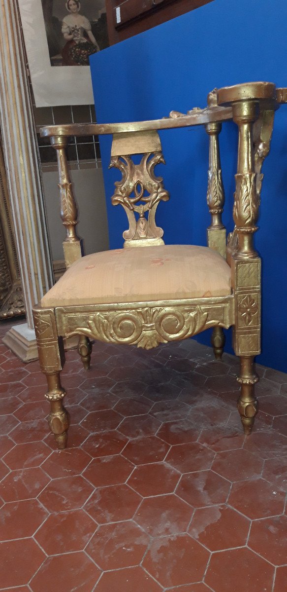 Fauteuil d'Angle époque 19ème, En Bois Doré.-photo-3