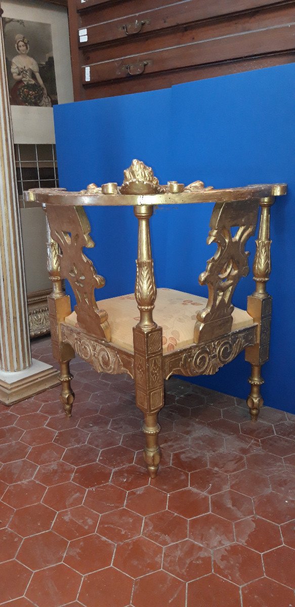 Fauteuil d'Angle époque 19ème, En Bois Doré.-photo-4