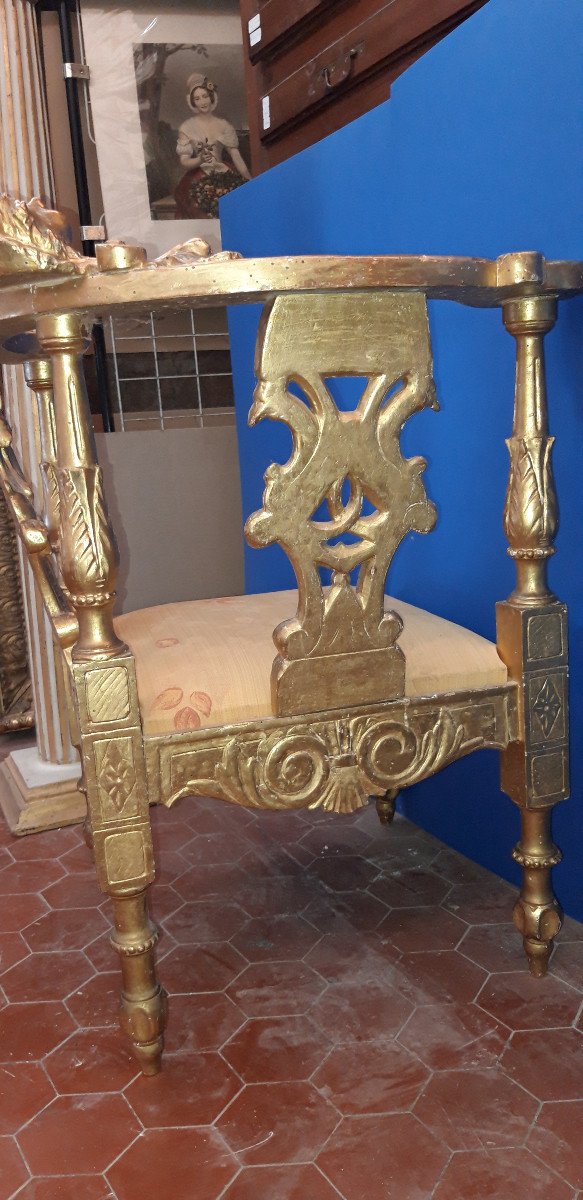 Fauteuil d'Angle époque 19ème, En Bois Doré.-photo-5