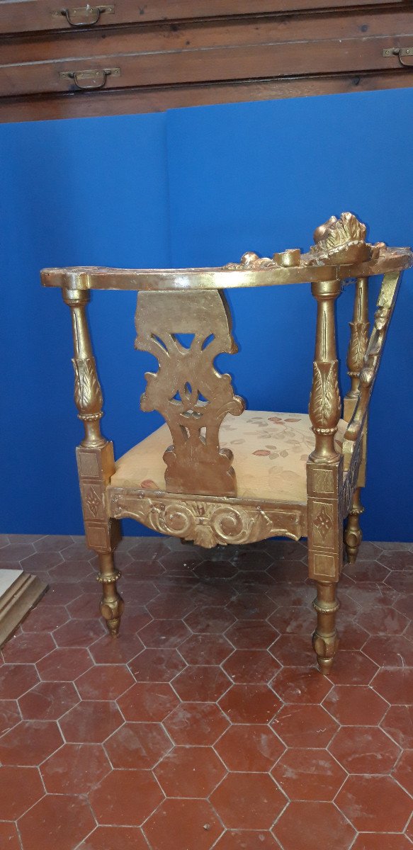Fauteuil d'Angle époque 19ème, En Bois Doré.-photo-6