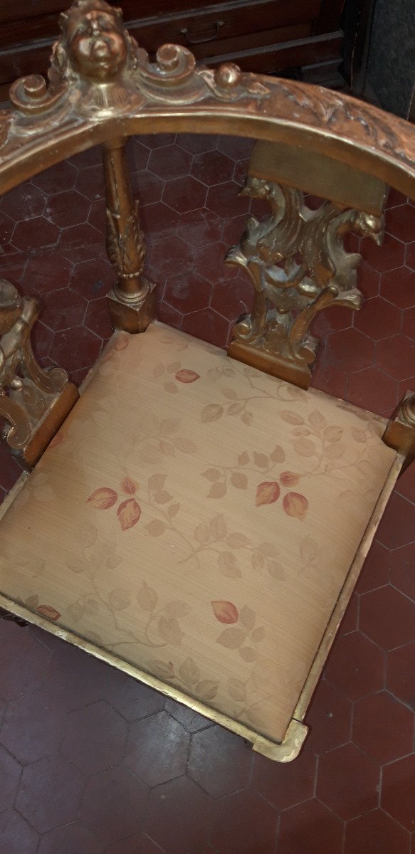 Fauteuil d'Angle époque 19ème, En Bois Doré.-photo-7