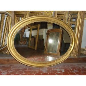Miroir Ovale, époque 19ème, En Bois Doré.