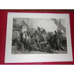 "the Fishermen", Large 19th Century Engraving