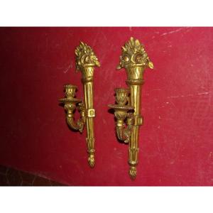 A Pair Of 19th Century Sconces, In Golden Wood.