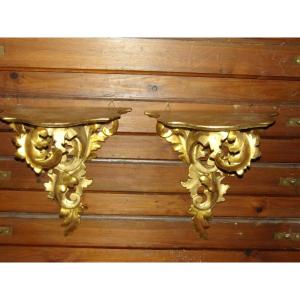 Pair Of 19th Century Consoles, In Golden Wood.