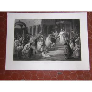 Charlemagne Proclaimed Emperor, Large Engraving 19th Century.