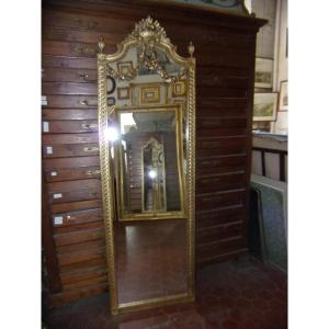 19th Century, Entre-deux Mirror, In Carved And Gilded Wood.
