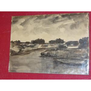 " Route Du Palais", Aquarelle Signée Charles Bichet, époque Début 20 ème.