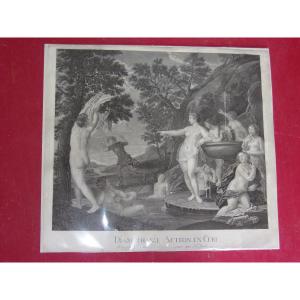 " Diane Change Actéon En Cerf",  Gravure époque 18ème.