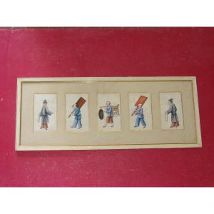 Series Of Chinese Characters, Drawings On Rice Paper, 19th Century.