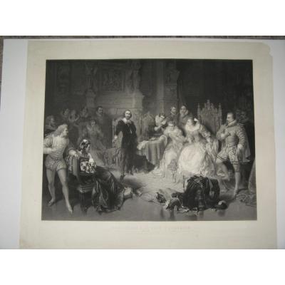 Engraving In Black And White Scene Of Gender, 19th.