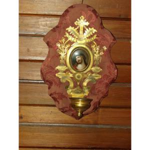 Bénitier d'applique,  en cuivre doré époque 19ème.