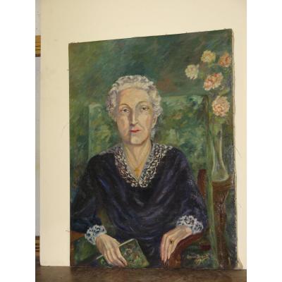 Painting, Portrait Of Woman, 20th, Signed Jeanne Drouet.