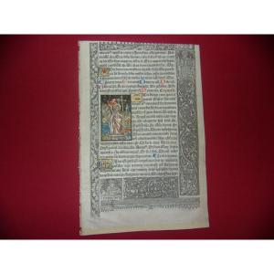 Illuminated Page From A Book Of Hours On Parchment – Paris, Early 16th Century.