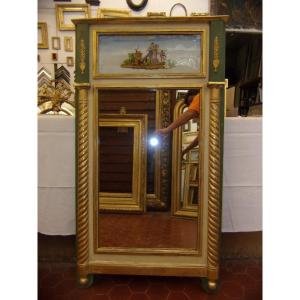 Scène Allégorique, Trumeau en bois doré et peint, époque 19ème.