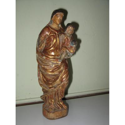 Statue: Virgin And Child, Wood Carving, 18th Time.