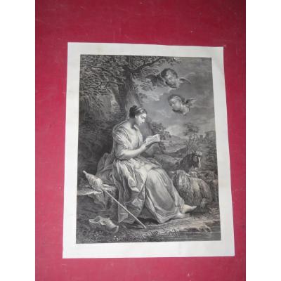 Young Woman Reading, Etching 19th Time.
