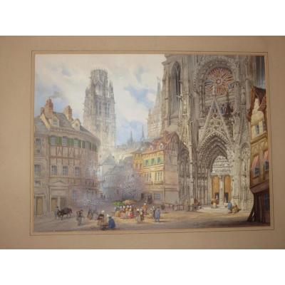 Une Cathédrale, Aquarelle époque 19ème.