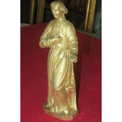 Statue Représentant Un Moine, époque 19ème, En Bois Doré.