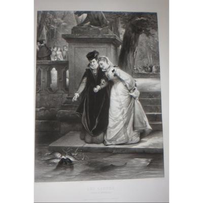 "le S Carpes", Chateau De Fontainebleau, 19th Century Etching.