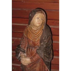 Vierge De Calvaire, Sculpture En Bois Polychome, époque 18 ème.