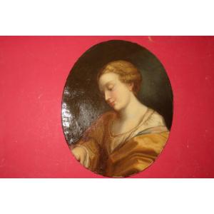 Pensive Young Woman, Late 18th Century Painting.