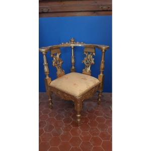 Fauteuil d'Angle époque 19ème, En Bois Doré.