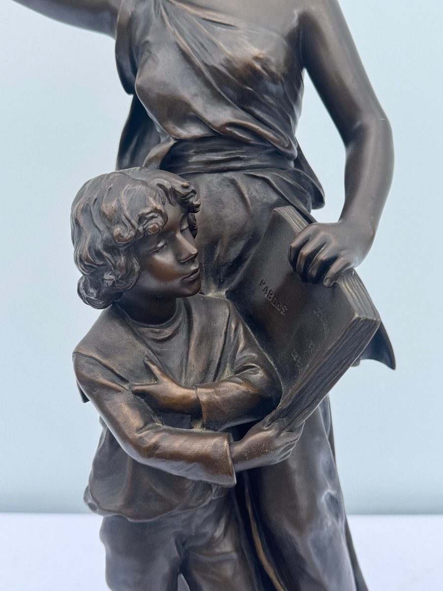 Henri Levasseur (XIXᵉ) – « L’Éducation » – Bronze patiné, Société des Bronzes de Paris –-photo-5
