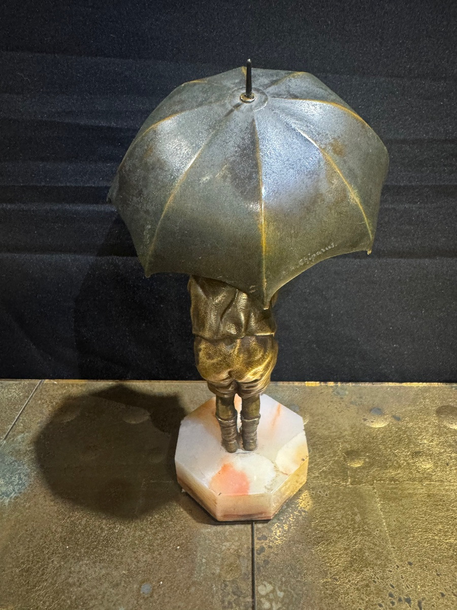 Demetre Chiparus – The Child With An Umbrella Patinated Bronze Sculpture – Onyx Base-photo-2