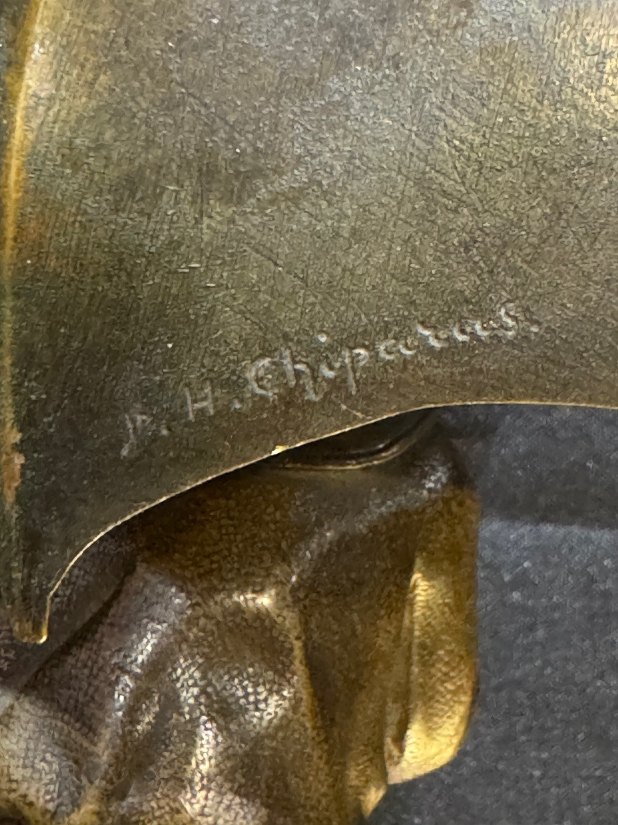 Demetre Chiparus – The Child With An Umbrella Patinated Bronze Sculpture – Onyx Base-photo-3