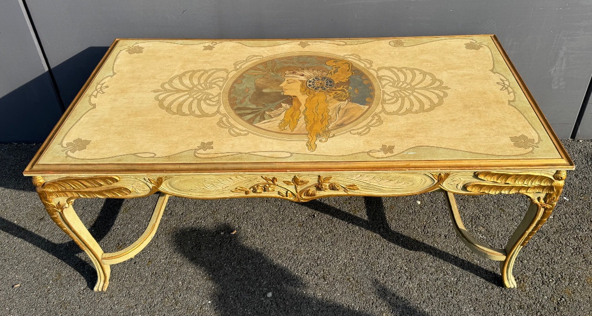 Table basse Art Nouveau dans le goût d’Alphonse Mucha-photo-2