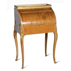 Small Cylinder Office In Marquetry Stamped A. Beurdeley In Paris