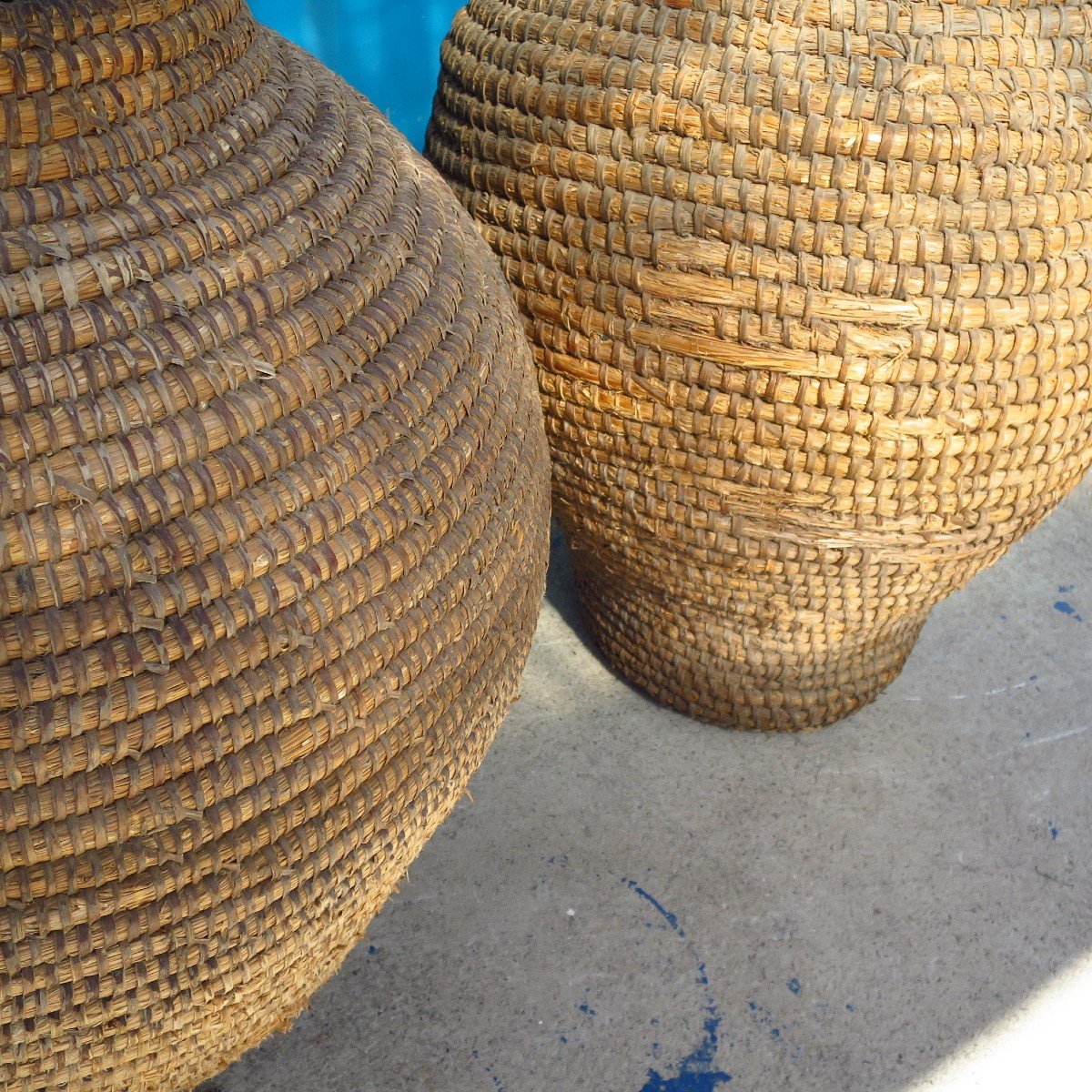 Grain Baskets, XIXth In Bramble And Straw-photo-2