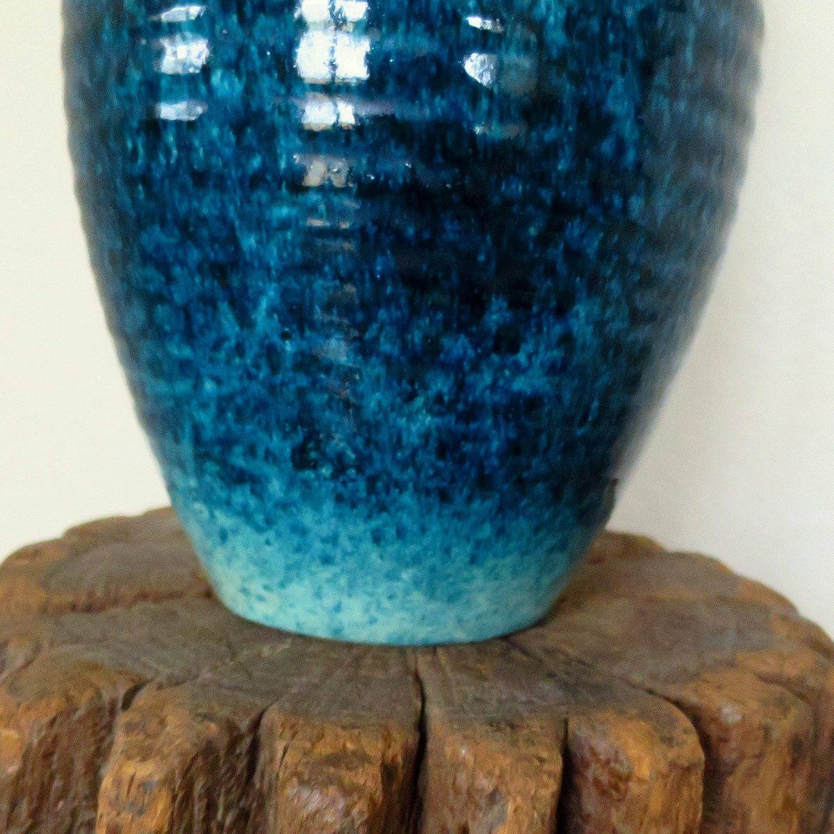 Grand vase ACCOLAY bleu et marron moucheté, circa 1950-photo-2