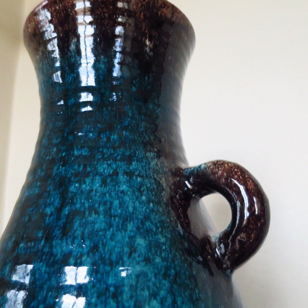 Grand vase ACCOLAY bleu et marron moucheté, circa 1950-photo-5