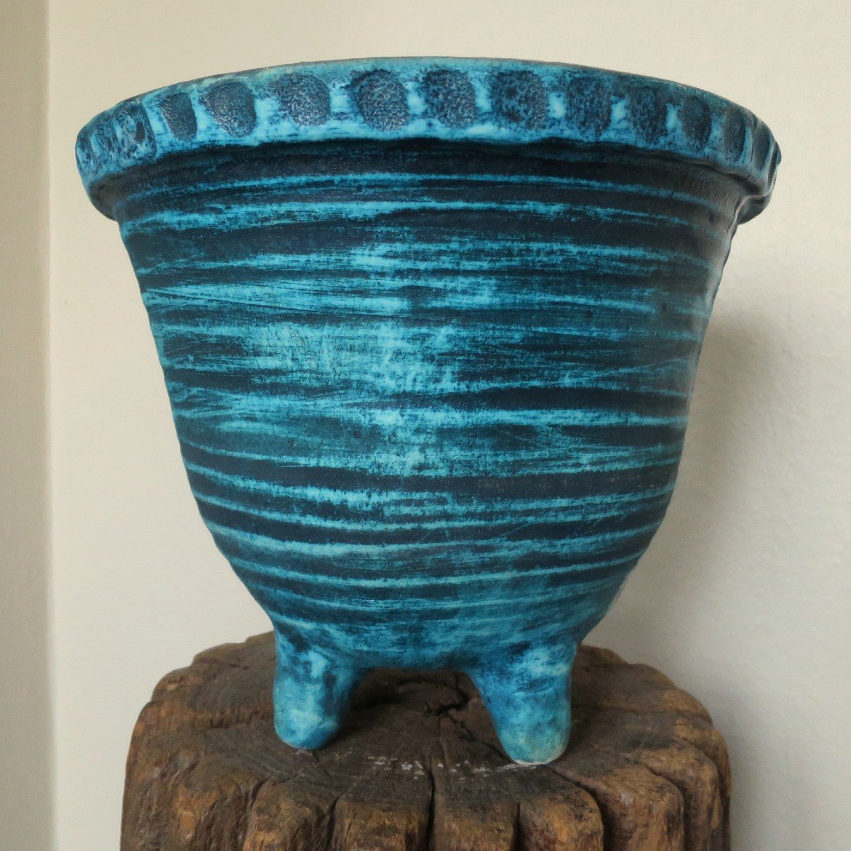 Quadripod Cache Pot In Turquoise Blue Accolay Ceramic, 1950-photo-2