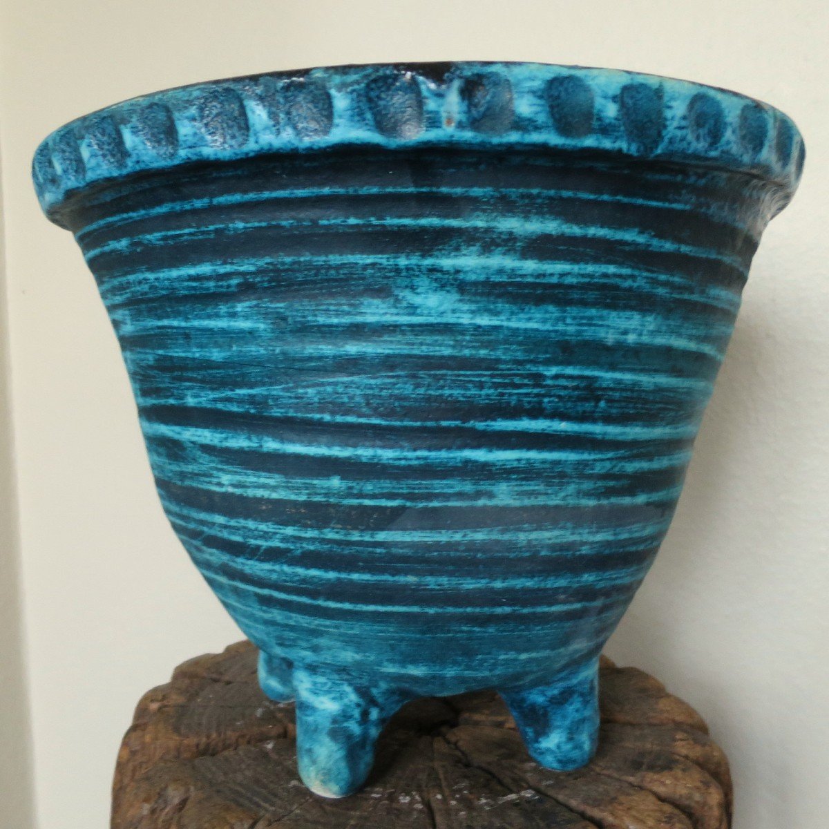 Quadripod Cache Pot In Turquoise Blue Accolay Ceramic, 1950-photo-3