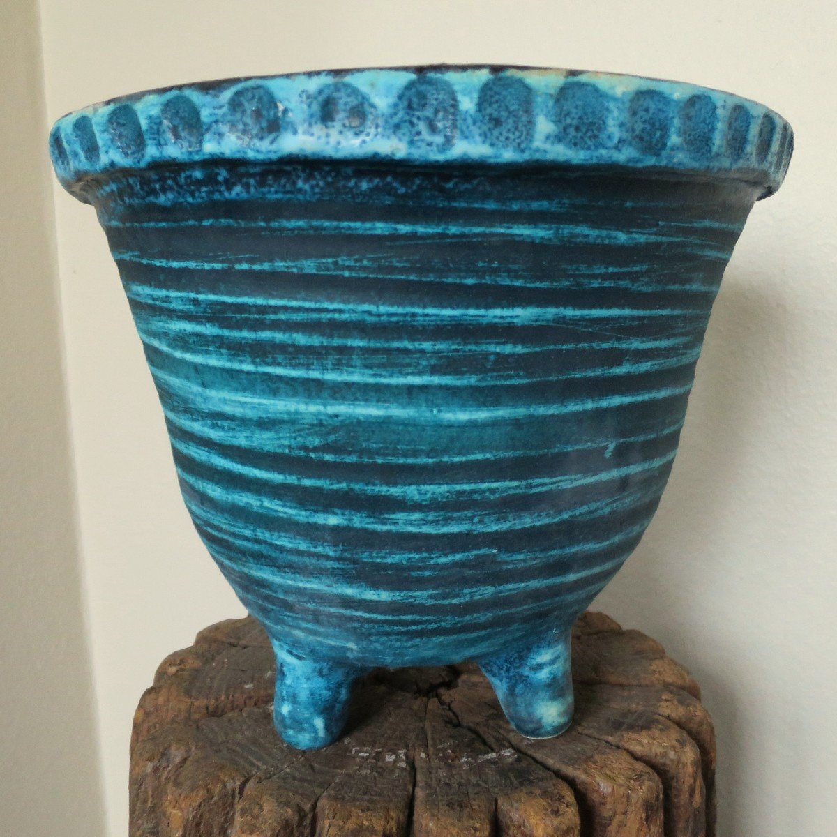 Quadripod Cache Pot In Turquoise Blue Accolay Ceramic, 1950-photo-1